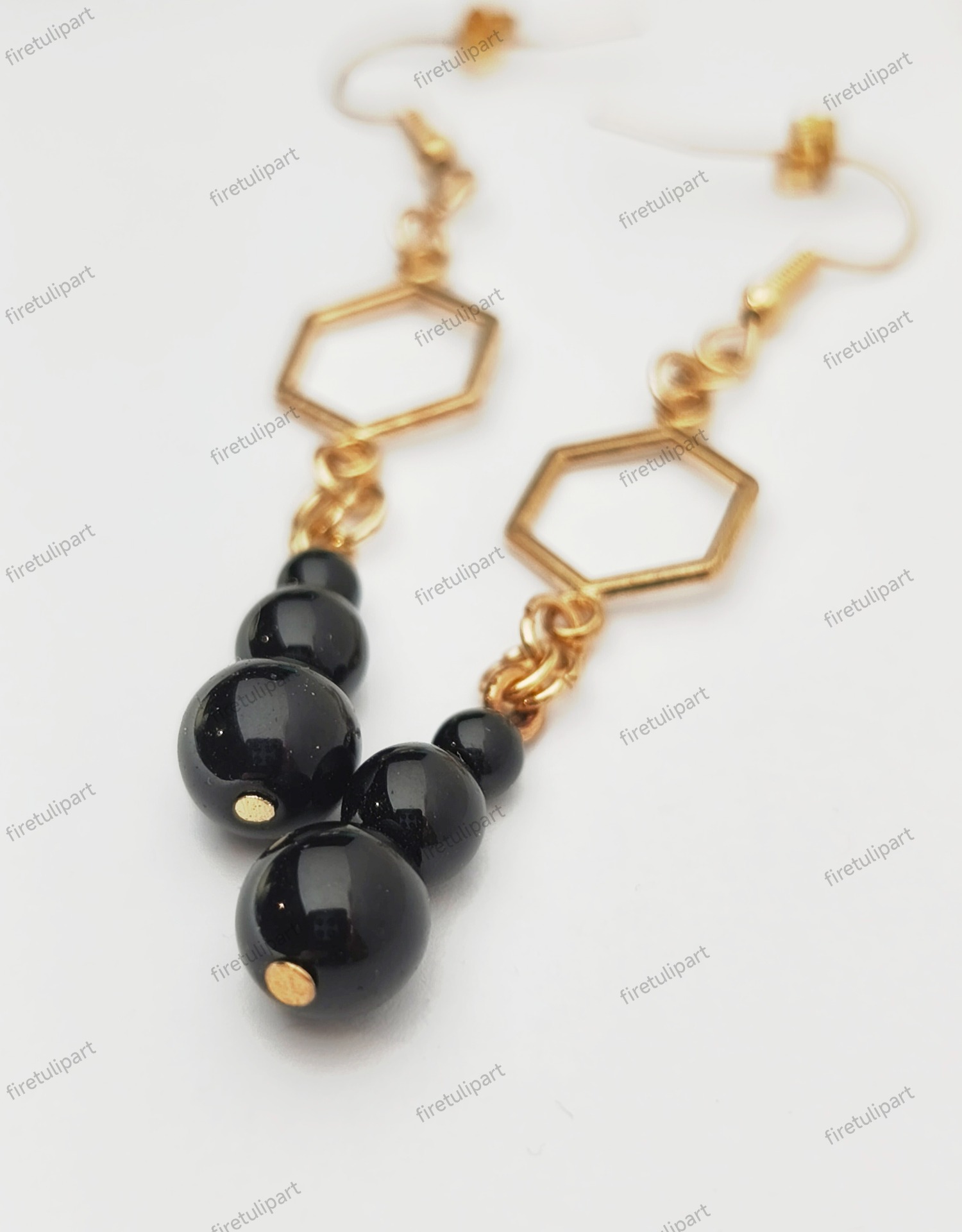 fekete ónix hosszú fülbevaló arany ajándék